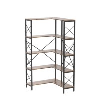 Tribesigns 5-Shelf Corner Bookshelf, Large Modern Corner Bookcase, 5-Tier Tall Corner Shelf Storage Display Rack With Metal Frame For Living Room Home Office (Rustic Brown)