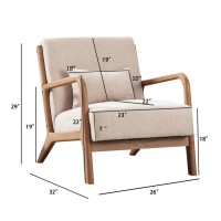 INZOY Mid Century Modern Accent Chair with Wood Frame, Upholstered Living Room Chairs with Waist Cushion, Reading Armchair for Bedroom Sunroom (Beige)