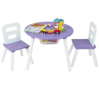 Honey Joy Kids Table And Chair Set, Wooden Children Activity Table And 2 Chairs For Art & Craft, Storage Mesh Basket, 3-Piece Toddler Furniture Set For Daycare & Playroom, Gift For Boys Girls (Purple)