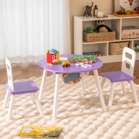 Honey Joy Kids Table And Chair Set, Wooden Children Activity Table And 2 Chairs For Art & Craft, Storage Mesh Basket, 3-Piece Toddler Furniture Set For Daycare & Playroom, Gift For Boys Girls (Purple)
