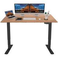 Flexispot Pro Bamboo 60X30 Inch 3 Stages Dual Motor Electric Standing Desk Whole-Piece Board Height Adjustable Desk Electric Stand Up Desk Sit Stand Desk(Black Frame + Bamboo Desktop)