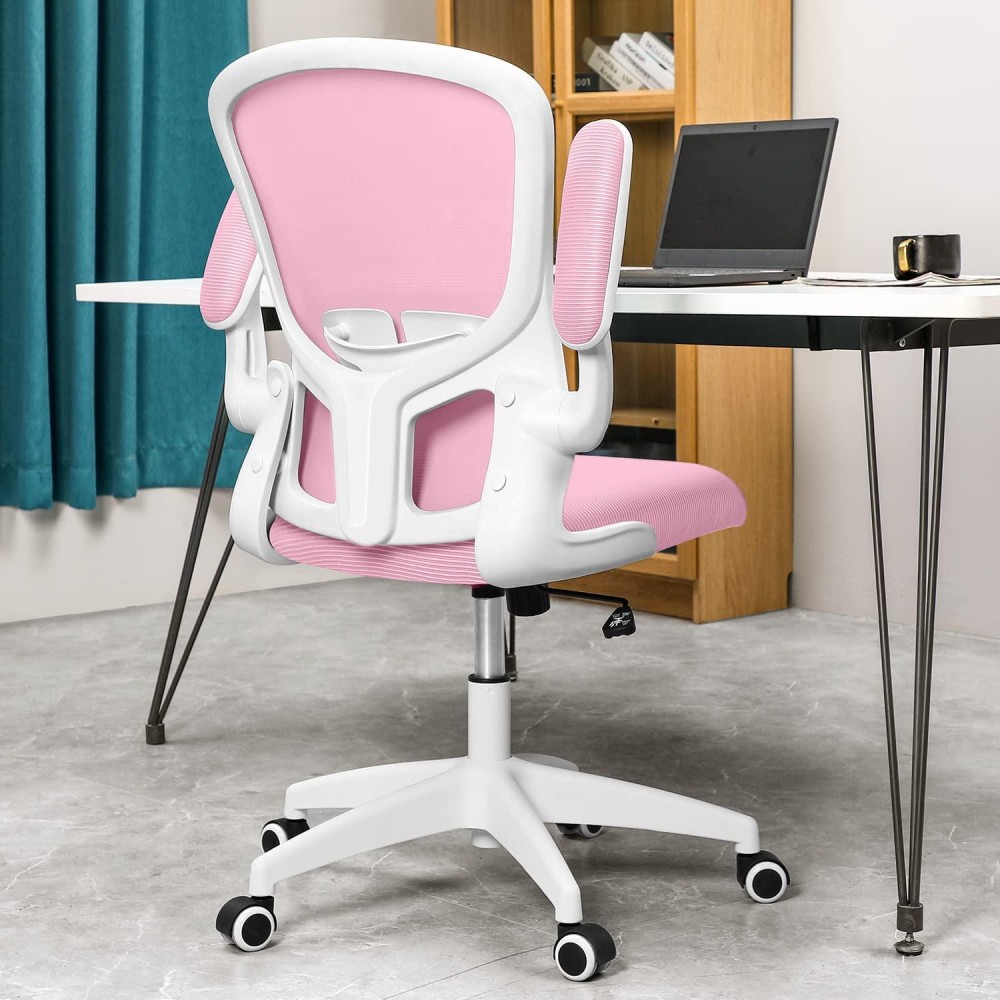 Felixking Office Chair, Ergonomic Desk Chair With Adjustable Height, Swivel Computer Mesh Chair With Lumbar Support And Flip-Up Arms, Backrest With Breathable Mesh (Pink)