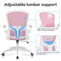 Felixking Office Chair, Ergonomic Desk Chair With Adjustable Height, Swivel Computer Mesh Chair With Lumbar Support And Flip-Up Arms, Backrest With Breathable Mesh (Pink)