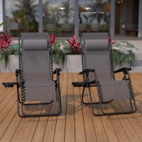 Adjustable Folding Mesh Zero Gravity Reclining Lounge Chair With Pillow And Cup Holder Tray In Gray, Set Of 2