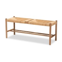 Baxton Studio Saura MidCentury Modern Oak Brown Finished Wood and Hemp Dining Bench