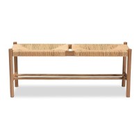 Baxton Studio Saura MidCentury Modern Oak Brown Finished Wood and Hemp Dining Bench