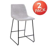 24 inch LeatherSoft Counter Height Barstools in Light Gray Set of 2