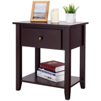 Kotek End Table With Drawer And Shelf, Small Nightstand With Solid Wood Legs, Accent Table Sofa/Bed Side Table For Living Room, Bedroom (Espresso)