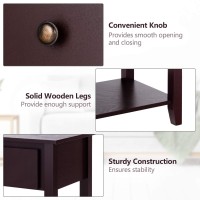 Kotek End Table With Drawer And Shelf, Small Nightstand With Solid Wood Legs, Accent Table Sofa/Bed Side Table For Living Room, Bedroom (Espresso)