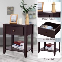 Kotek End Table With Drawer And Shelf, Small Nightstand With Solid Wood Legs, Accent Table Sofa/Bed Side Table For Living Room, Bedroom (Espresso)