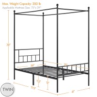 Yaheetech Canopy Bed Frames Platform Bed Frame Four-Poster Canopied Bed Mattress Foundation With Headboard And Footboard Sturdy Slatted Structure No Box Spring Needed Easy Assembly Twin Size/Black