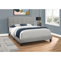 Monarch Specialties I 5604Q Bed Frame Button Tufted Upholstered Headboard No Box Spring Needed Platform Bed Queen Beige