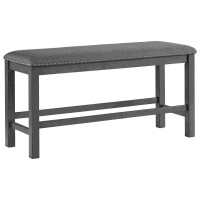 Bench with Fabric Seat and Nailhead Trim, Gray