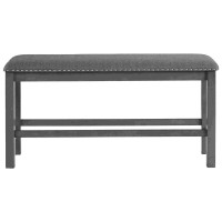 Bench with Fabric Seat and Nailhead Trim, Gray