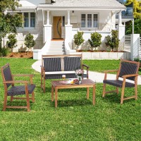 Tangkula 4 Pieces Patio Rattan Conversation Set With Acacia Wood Frame, Patiojoy Outdoor Furniture Set With Chairs & Coffee Table, Sectional Furniture Set For Garden, Backyard, Poolside