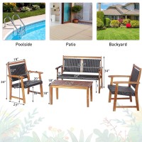 Tangkula 4 Pieces Patio Rattan Conversation Set With Acacia Wood Frame, Patiojoy Outdoor Furniture Set With Chairs & Coffee Table, Sectional Furniture Set For Garden, Backyard, Poolside