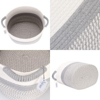 Hinwo Oval Cotton Rope Storage Basket Collapsible Nursery Storage Box Container Organizer With Handles, 16 X 13 Inches, Off White And Grey