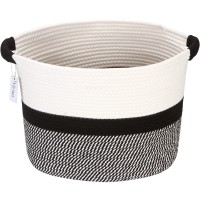 Hinwo Oval Cotton Rope Storage Basket Collapsible Nursery Storage Box Container Organizer With Handles, 16 X 13 Inches, Off White And Black