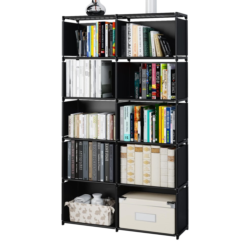 Moyipin Bookshelves Assembled Storage Rack Bedroom Living Room Vertical Cabinet Bookshelf Double Row 10Grid Multifunctional