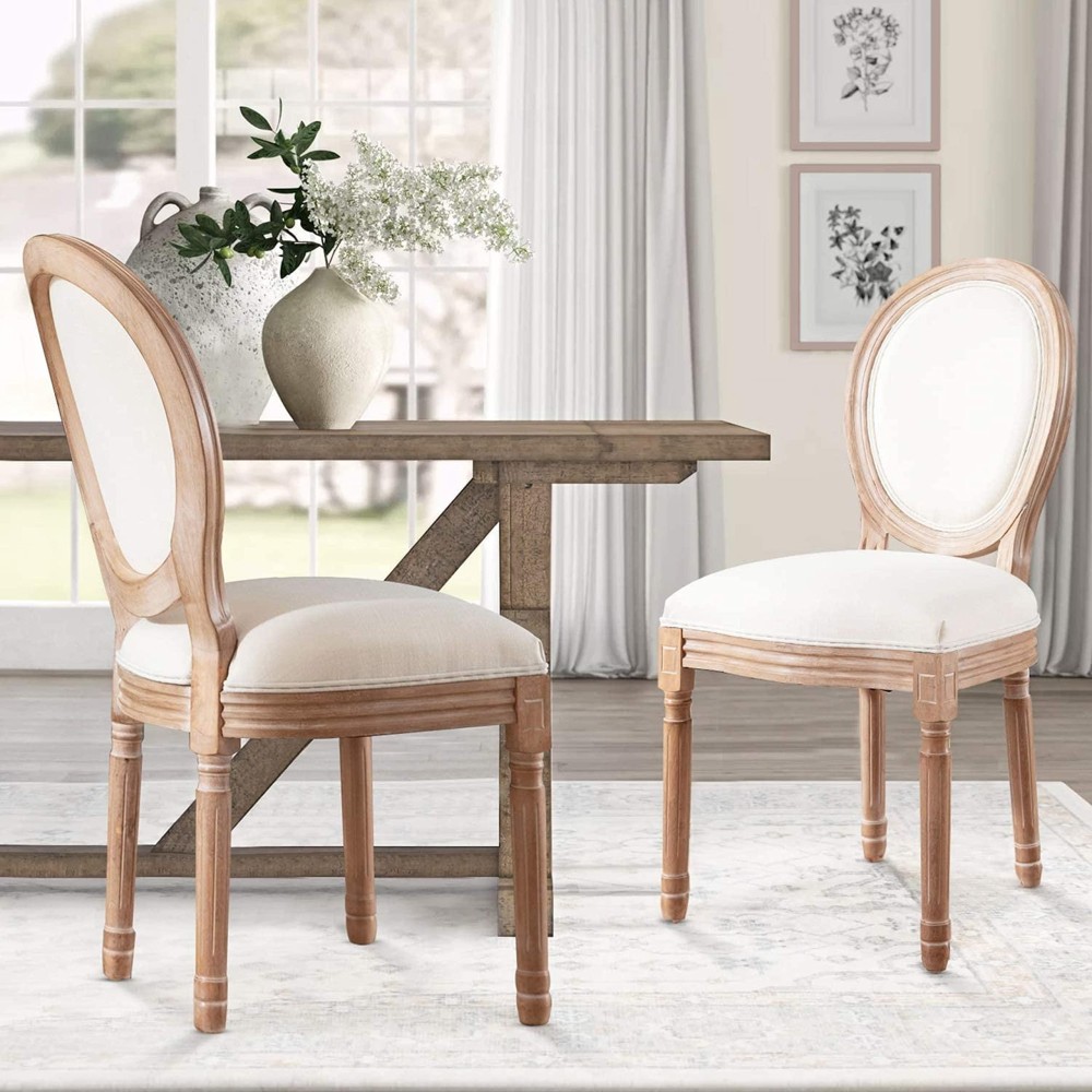 Nrizc French Dining Chairs Set Of 2 French Country Dining Chairs Vintage Farmhouse Dining Chairs With Round Back Solid Wood B