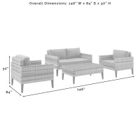 Prescott 4Pc Outdoor Wicker Conversation Set Mineral BlueBrown Loveseat Coffee Table 2 Armchairs