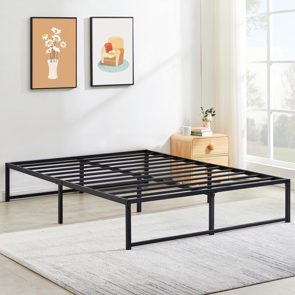 Vecelo 14\ Metal Platform Bed Frame/Mattress Foundation/No Box Spring Needed/Steel Slat Support (Queen Size)