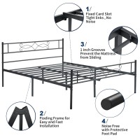 Vecelo 14 Metal Platform Bed Frame With Headboard Premium Steel Slat Support No Box Spring Needed Noisefree Antislip Easy As