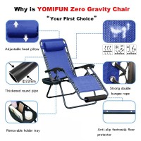 Yomifun Zero Gravity Chairs Set Of Two  Lawn Chair  Folding Recliner Lounge Chair  Everything Included With Padded Head Pillow  Holder Tray  Shoulder Strap  Footrest Cushion  Cobalt Blue