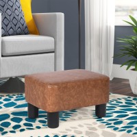 Asense Footrest Ottoman Modern Small Rectangular Faux Leather Footstools For Living Room Bedroom (Brown)