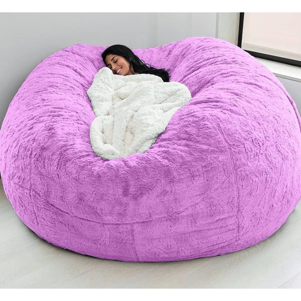 7Ft Giant Fur Bean Bag Chair For Adult Living Room Furniture Big Round Soft Fluffy Faux Fur Beanbag Lazy Sofa Bed Cover(It Was Only A Cover, Not A Full Bean Bag) Faux Fur Beanbag Lazy Sofa Bed Cover