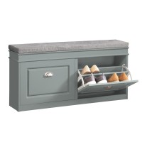 Haotian Grey Storage Shoe Bench With 2 Flip Drawers Padded Seat Cushion Enterway Bench Shoe Cabinet Shoe Organizer Hidden Sh