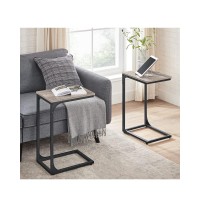 Vasagle C-Shaped End Table, Small Side Table For Couch, Sofa Table With Metal Frame For Living Room, Bedroom, Bedside, Greige And Black