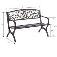 Mfstudio 50 Inches Outdoor Garden Bench,Cast Iron Metal Frame Patio Park Bench With Floral Pattern Backrest,Arch Legs For Porch,Lawn,Yard-Bronze