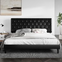 Sha Cerlin King Size Platform Bed Frame With Button Tufted Headboard Faux Leather Upholstered Mattress Foundation Wooden Slat