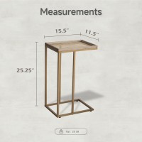 Cozayh Farmhouse C Table Couch End Table Metal Distressed Woven Pattern Tray Top Snack Side Table Gold