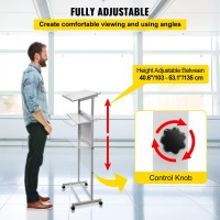 Vevor Stand Up Lectern, Height Adjustment Portable Pulpit, Lectern Podium With 4 Rolling Casters, Lower Storage Shelf Floor Lectern Podium, White Lecterns & Podiums For Classroom, Concert, Church