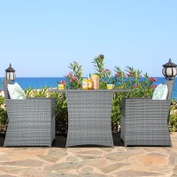 Tangkula 3 Pieces Patio Dining Set, Patiojoy Space-Saving Pe Rattan Bistro Set With Tempered Glass Top Table And Cushioned Chairs, Outdoor Conversation Set For Garden, Backyard, Poolside, Porch (Gray)