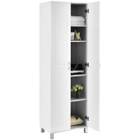 Dortala 2-Door Tall Storage Cabinet, Morden Kitchen Pantry Cupboard Organizer W/ 5 Shelves, Wood Utility Floor Storage Cabinet, Multifunction Home Storage Furniture, White