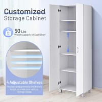 Dortala 2-Door Tall Storage Cabinet, Morden Kitchen Pantry Cupboard Organizer W/ 5 Shelves, Wood Utility Floor Storage Cabinet, Multifunction Home Storage Furniture, White