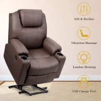 POWERSTONE Power Lift Recliner Chair for Elderly with 8 Positions Massage & Heating Electric Lift Chair Ergonomic Lounge Chair Sofa with 2 Cup Holders Side Pockets USB Ports Remote Control Brown