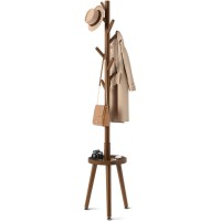 Greenstell Coat Rack, Wooden Coat Rack Freestanding With Shelf, Coat Tree With 4 Height Options 50.5