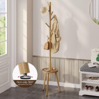 Greenstell Coat Rack, Wooden Coat Rack Freestanding With Shelf, Coat Tree With 4 Height Options 50.5