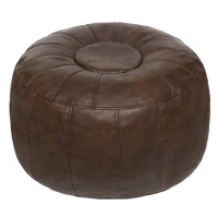 Thgonwid Unstuffed Handmade Moroccan Round Pouf Foot Stool Ottoman Seat Faux Leather Large Storage Bean Bag Floor Chair Foot Rest For Living Room, Bedroom Or Wedding Gifts (Deep Coffee)