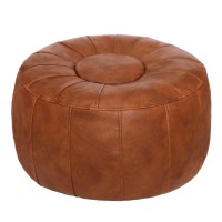 Thgonwid Unstuffed Handmade Moroccan Round Pouf Foot Stool Ottoman Seat Faux Leather Large Storage Bean Bag Floor Chair Foot Res