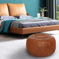 Thgonwid Unstuffed Handmade Moroccan Round Pouf Foot Stool Ottoman Seat Faux Leather Large Storage Bean Bag Floor Chair Foot Res