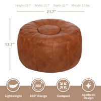 Thgonwid Unstuffed Handmade Moroccan Round Pouf Foot Stool Ottoman Seat Faux Leather Large Storage Bean Bag Floor Chair Foot Res