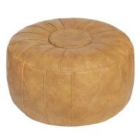 Thgonwid Unstuffed Handmade Moroccan Round Pouf Foot Stool Ottoman Seat Faux Leather Large Storage Bean Bag Floor Chair Foot Rest For Living Room, Bedroom Or Wedding Gifts (Yellow)