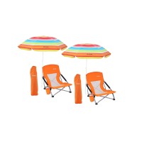 Beach Chair, Beach Chair And Umbrella, Folding Beach Chair, Beach Chairs For Adults, Low Beach Chair, Folding Chair With Umbrella, Camping Chair, Sillas De Playa (2-Pack Orange)