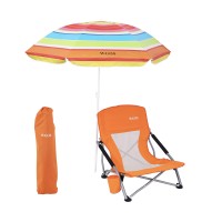 Beach Chair, Beach Chair And Umbrella, Folding Beach Chair, Beach Chairs For Adults, Low Beach Chair, Folding Chair With Umbrella, Camping Chair, Sillas De Playa (1-Pack Orange)