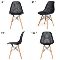 Kotek Set Of 2 Dining Chairs, Dsw Molded Shell Plastic Side Chairs With Mesh Design, Solid Wood Legs, Mid-Century Modern Armless Side Chairs For Kitchen, Dining Room, Living Room (Black)